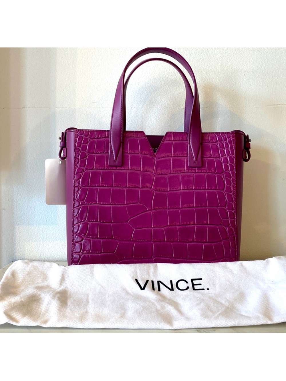 Vince Croc-Embossed top handle crossbody satchel in Bright Magenta